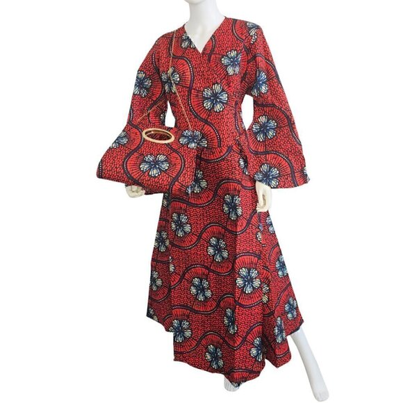 ANKARA WRAPPED MAXI DRESS WITH POCKETBOOK - Picture 1 of 3
